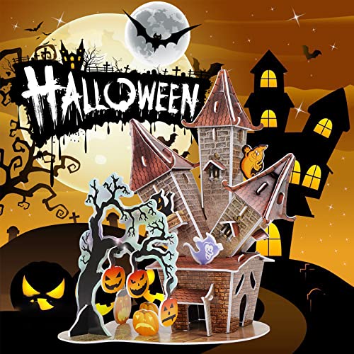 Hallisun 3D Puzzles for Kids, Halloween Castle Crafts Educational Learning Toys 3D Jigsaw Model Kit, Party Favors for Kids Girls Boys Halloween Treat