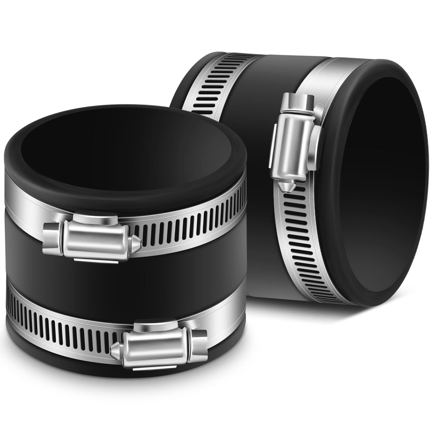 Minatee 2 Pcs Dust Control Flex Cuffs with Adjustable Hose Clamps Hose Connector Ports with Stainless Steel Clamps Dust Collection Fittings, Black Minatee