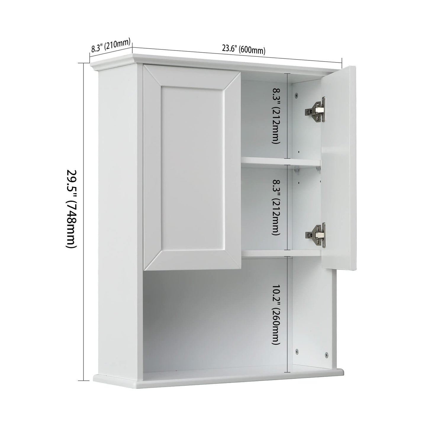 VANIRROR White Wooden Bathroom Wall Cabinet with Adjustable Shelves and Buffering Hinge Design VANIRROR