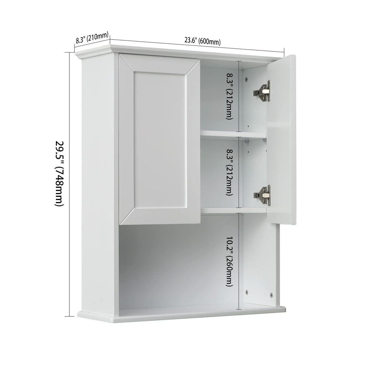 VANIRROR White Wooden Bathroom Wall Cabinet with Adjustable Shelves and Buffering Hinge Design VANIRROR