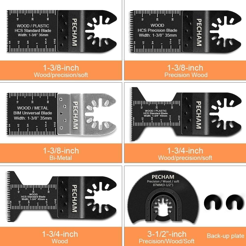 PECHAM 24PCS Universal Wood Metal Oscillating Multitool Quick Release Saw Blades Fit Porter Cable Black & Decker Rockwell Ridgid Ryobi Milwaukee PECHAM