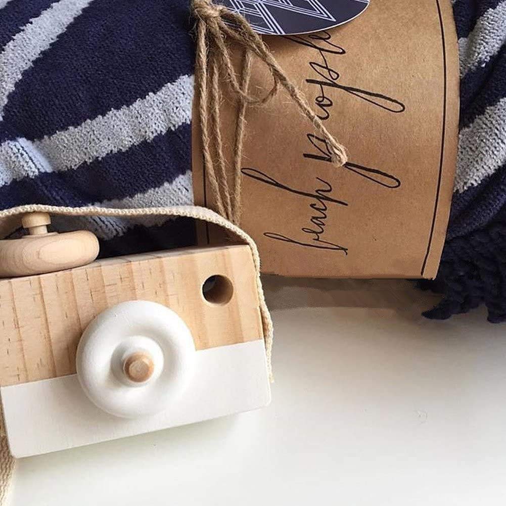 Wooden Mini Camera Toy, Hsxxf White Baby Kids Neck Hanging Photographed Props Camera Toy with Rope Cute Wood Camera Toys for Kid's Room Hanging - WoodArtSupply