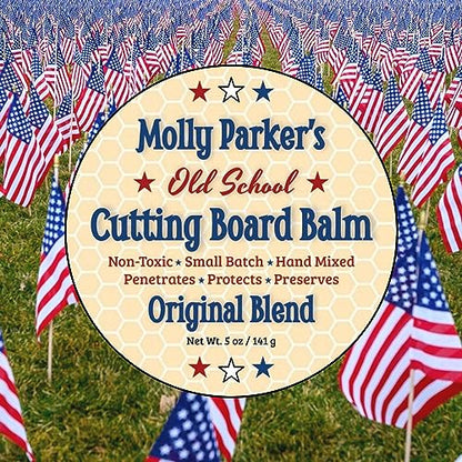 Molly Parker's Old School Cutting Board Balm - Wood Finish - Cutting Board Sealer - Non Toxic - Beeswax - Food Safe - Made in America