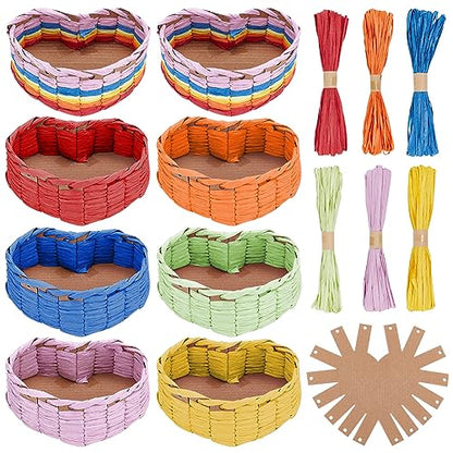 FREEBLOSS 8 Set Heart Style Basket Weaving Kit Introductory Sewing for Beginners, Creative Woven Bowl Suitable for for Kids Arts and Crafts Projects