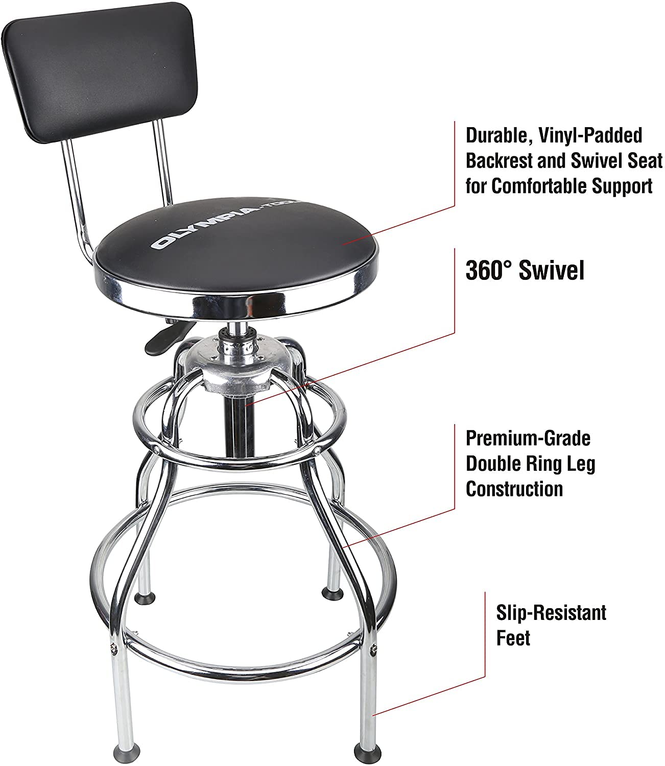Olympia Tools 82-738 Adjustable Hydraulic Work Stool, Black Olympia Tools
