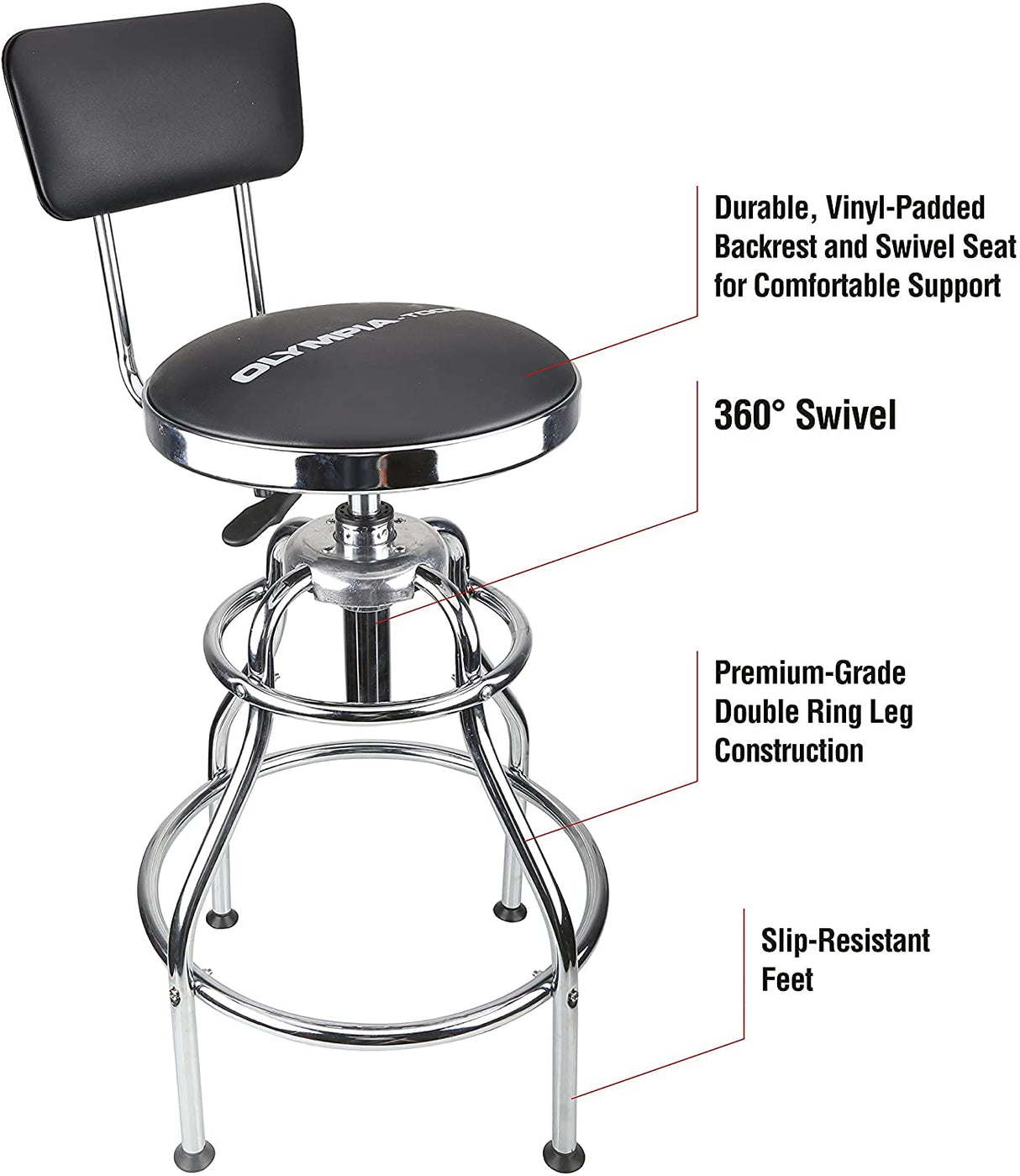 Olympia Tools 82-738 Adjustable Hydraulic Work Stool, Black Olympia Tools