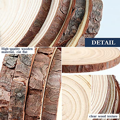 FSWCCK 24 PCS Wood Slices Bulk, 4-4.7 Inch Unfinished Natural with Tree Barks Rustic Wedding Centerpiece Disc, Craft Wood Pieces for Circles Craft