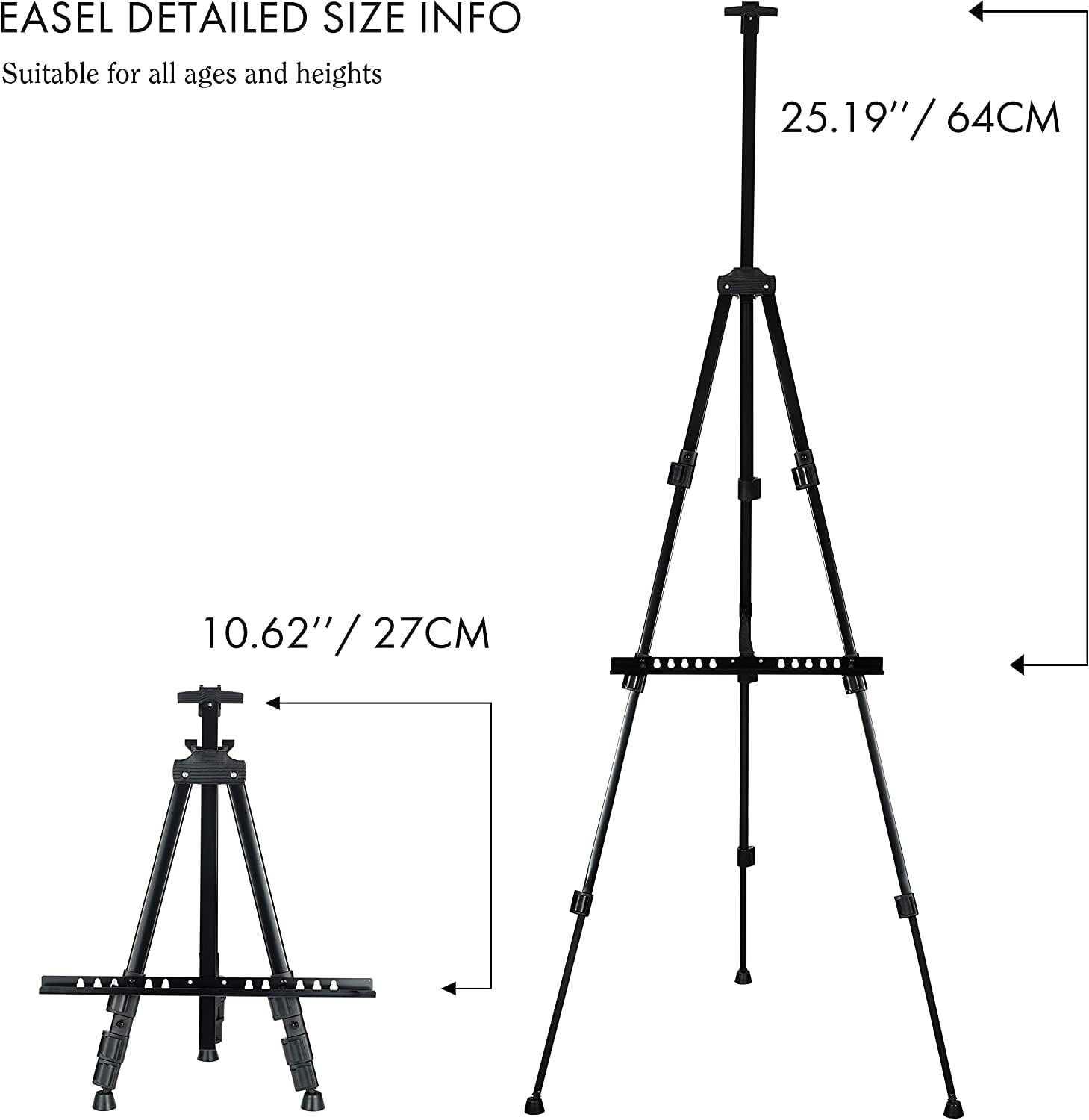 Artify 66 Inches Double Tier Easel Stand, Adjustable Height from 22-66”, Tripod for Painting and Display with a Carrying Bag, Pack, Black ARTIFY art supplies