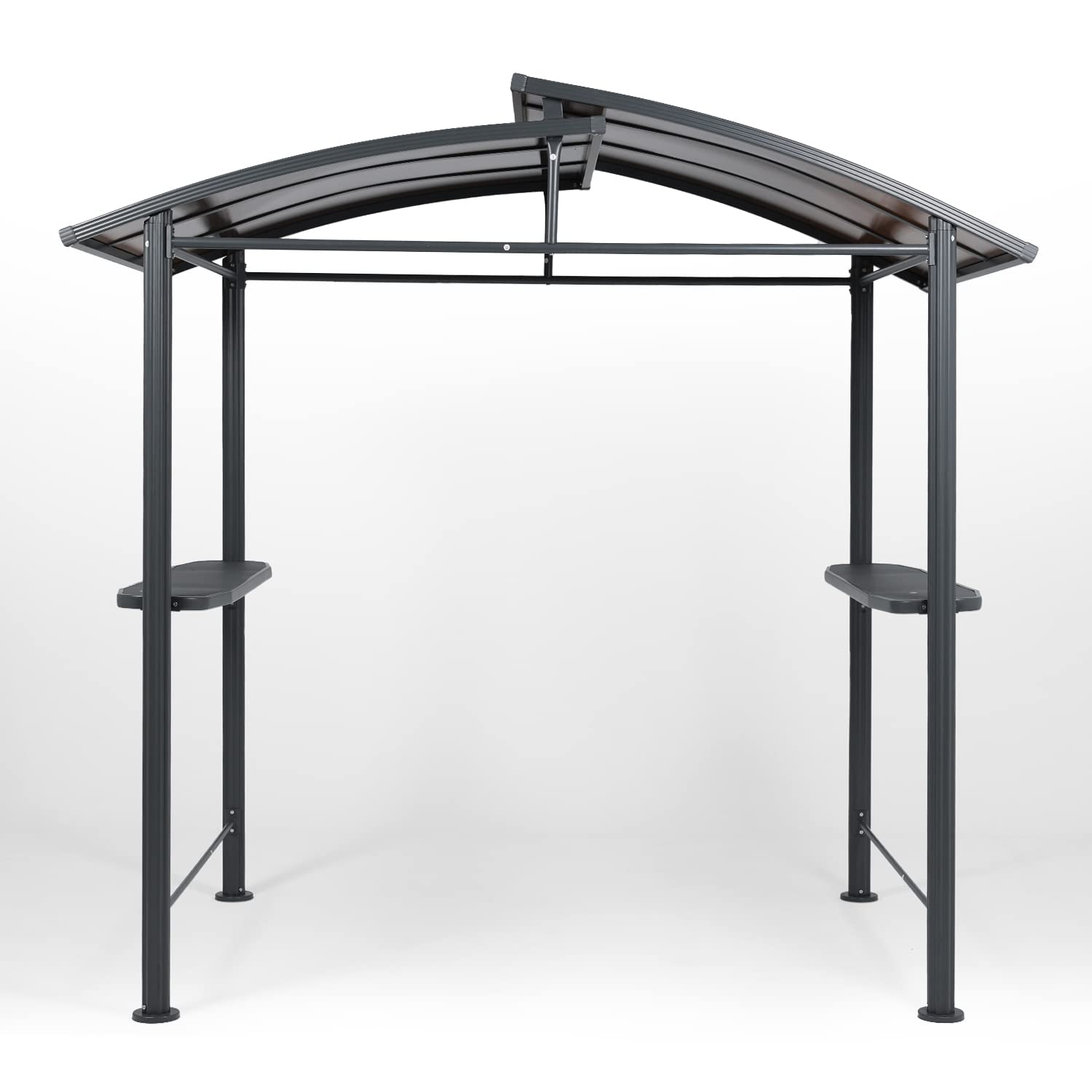 Aoodor 8 x 5 ft. BBQ Grill Gazebo Shelter, Dark Gray Steel Frame and Brown Double-Tier Polycarbonate Top Canopy, with Side Shelves, for Outdoor, Aoodor