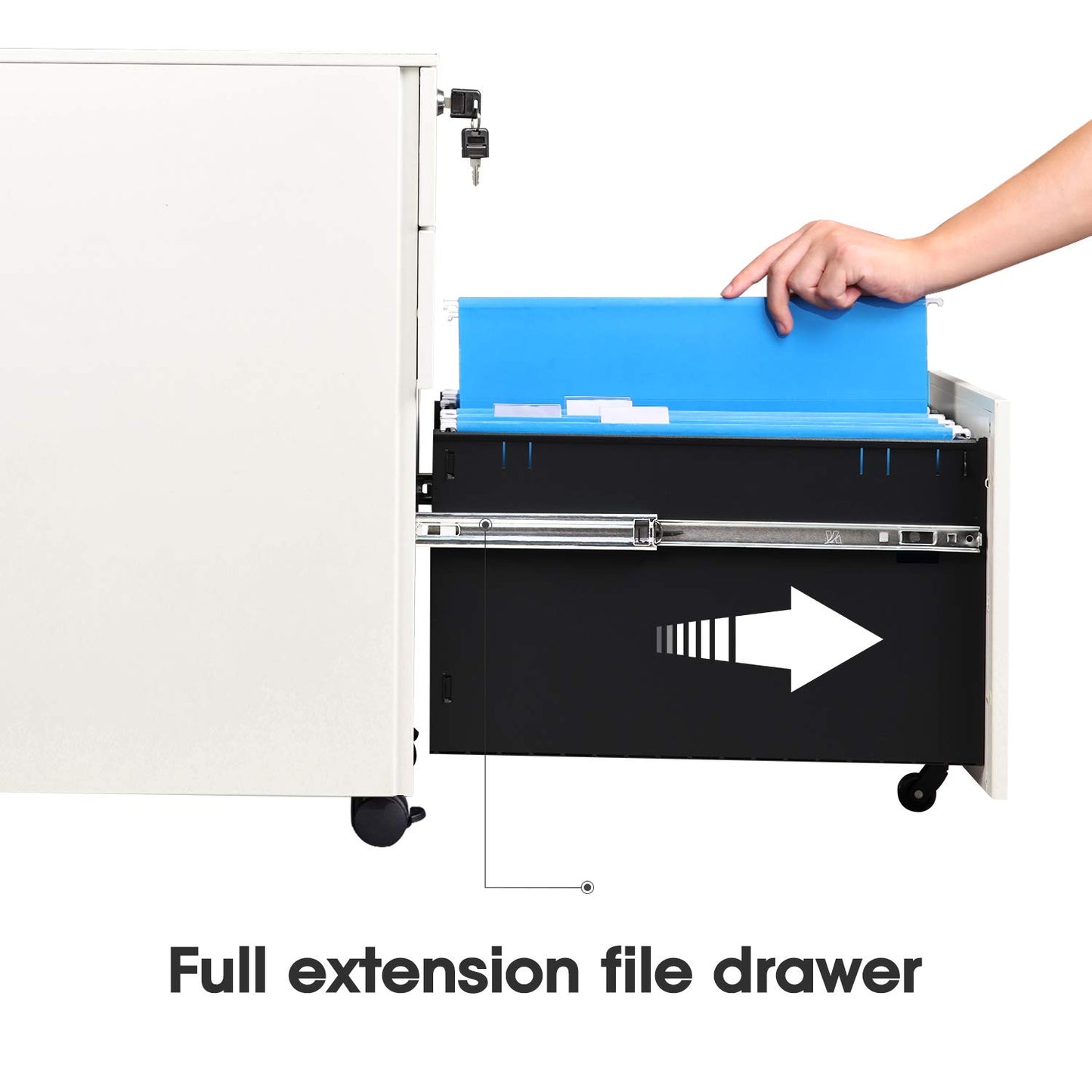 DEVAISE Locking File Cabinet, 3 Drawer Rolling Pedestal Under Desk Office, Fully Assembled Except Casters, White - WoodArtSupply