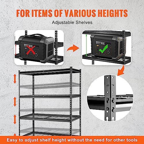 VEVOR Storage Shelving Unit, 5-Tier Adjustable, 2000 lbs Capacity, Heavy Duty Garage Shelves Metal Organizer Wire Rack, Black, 48" L x 24" W x 72" H - WoodArtSupply