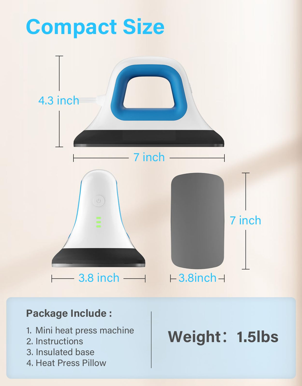 INFANT MOMENT Mini Heat Press - 7"x 3.8" Transfer Machine Small Hand held Iron Press Heat for Tshirt and HTV Vinyl Projects,Easy Temperature Control INFANT MOMENT