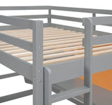 Modern Rustic Grey Loft Bed with Desk, Storage Drawers, and No Box Spring Required TMEOSK