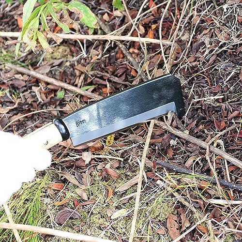 KAKURI Japanese NATA Hatchet Tool with Protruding Tip 7" [Single Bevel] Made in Japan, Heavy Duty Garden Axe Tool with Wood Handle for Cutting, KAKURI