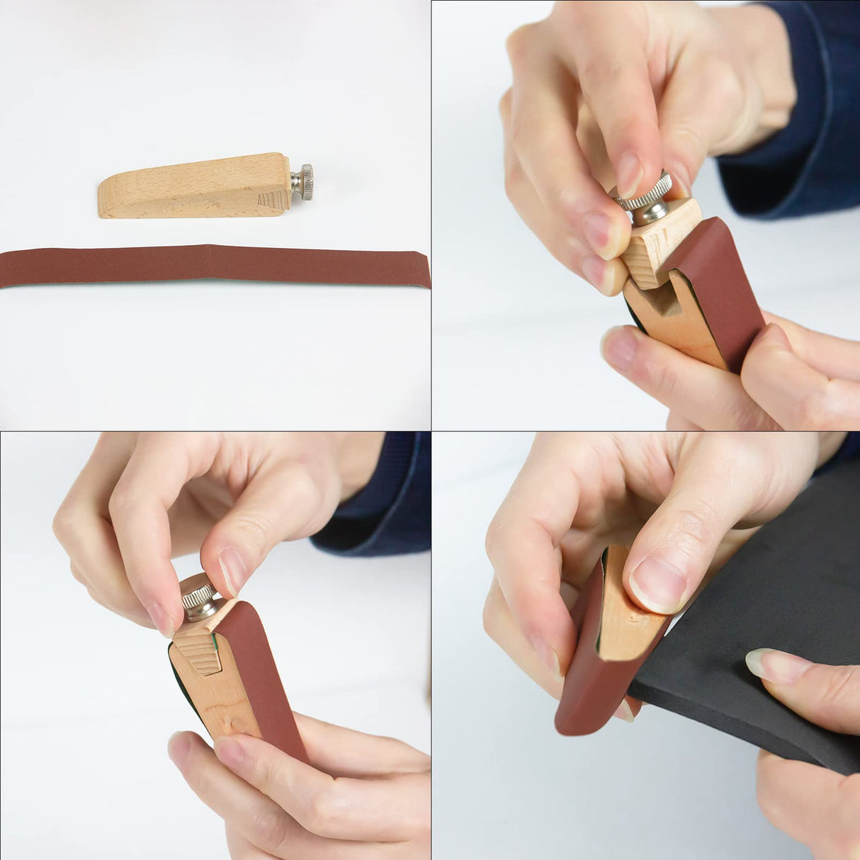 KVMORZE 3Pcs Wooden Sandpaper Block Set, Square Bevel Wedge Hand Sanding Block, Handmade Leather Edge Grinding Polishing Tool for DIY Leather Craft KVMORZE