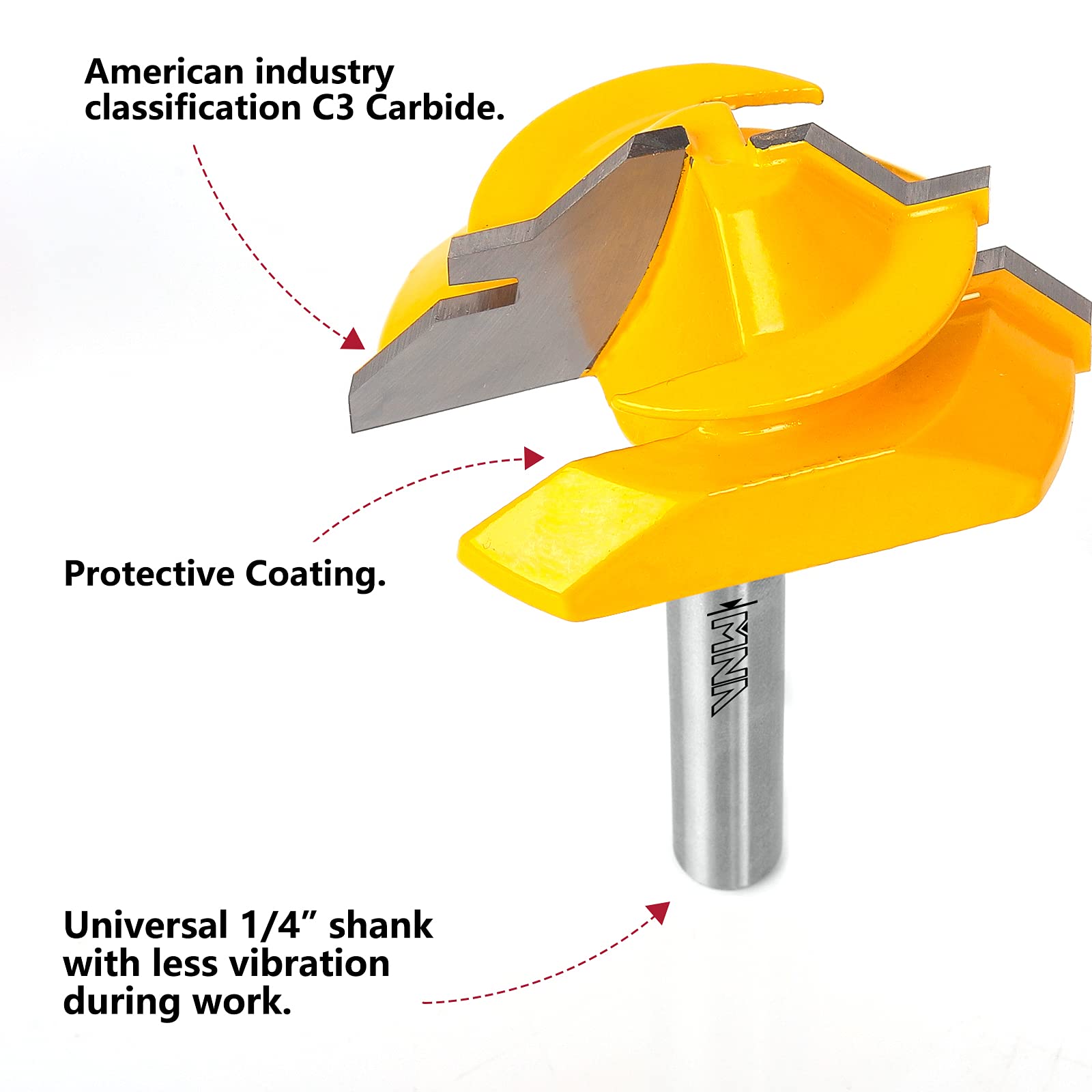 MNA 45 Degree Lock Miter Router Bit 3-Piece Set, for 1/2”, 5/8”, 3/4” Cutting Height, 1/4 Inch Shank. Easy to Create Lock Miter Joint - WoodArtSupply