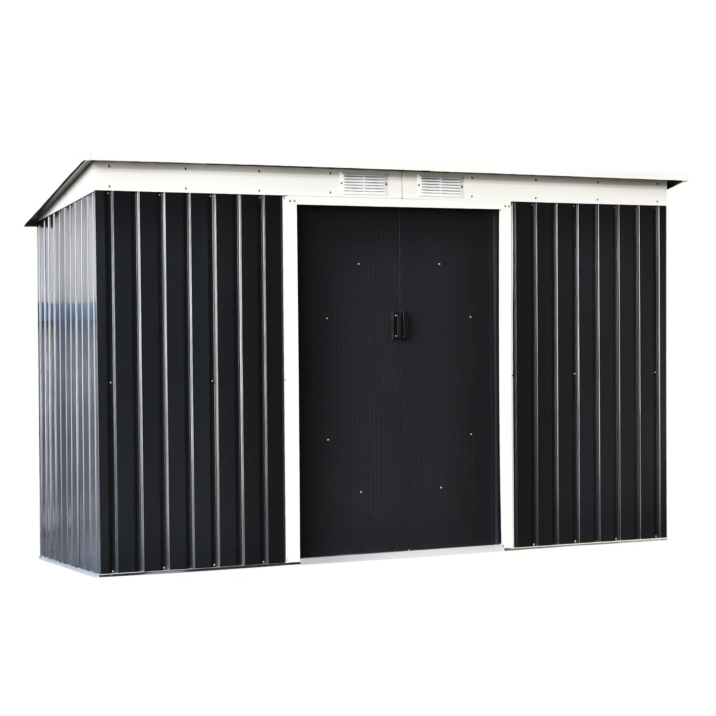 Outsunny 9' x 4' Outdoor Storage Shed, Galvanized Metal Utility Garden Tool House, 2 Vents and Lockable Door for Backyard, Bike, Patio, Garage, Lawn,