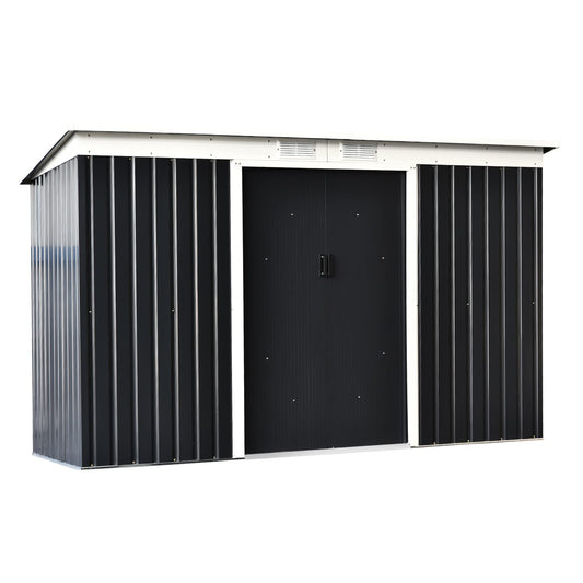 Outsunny 9' x 4' Outdoor Storage Shed, Galvanized Metal Utility Garden Tool House, 2 Vents and Lockable Door for Backyard, Bike, Patio, Garage, Lawn, - WoodArtSupply