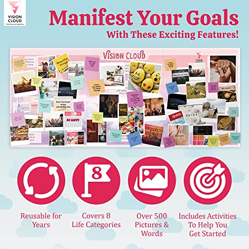  Vision Board Magazine Kit – Adult Mood Board & Scrapbook  Supplies Kit - Over 500 Beautiful Pictures & Motivating Words – Includes  Planner Activities & Foldable Board - Book Set 