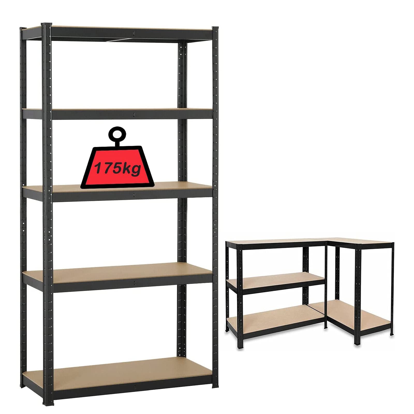 39 x 20 x 77in Utility Shelving Unit Storage Rack, 5-Tier Adjustable Industrial Heavy Duty Metal Garage Shelving Unit, 386lbs Load Capacity per Tier - WoodArtSupply