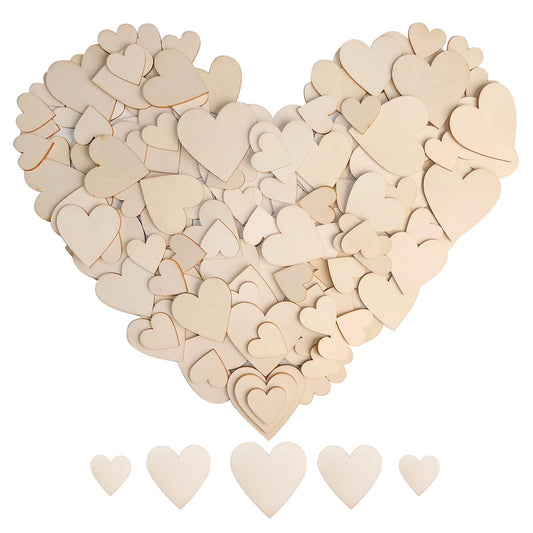 HADDIY Small Wood Hearts for Crafts,175 Pcs Different Size Unfinished Wooden Heart Cutouts Pieces for Wedding Guest Book,Valentine'Day Craft and