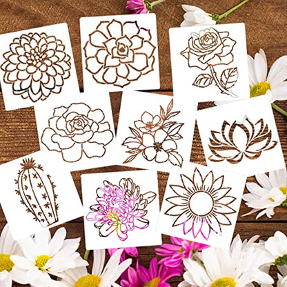 Flower Stencils for Painting on Wood 6” Rose Stencils for Furniture Sunflower Stencil Daisy/Succulent/Lotus Flowers Drawing Templates