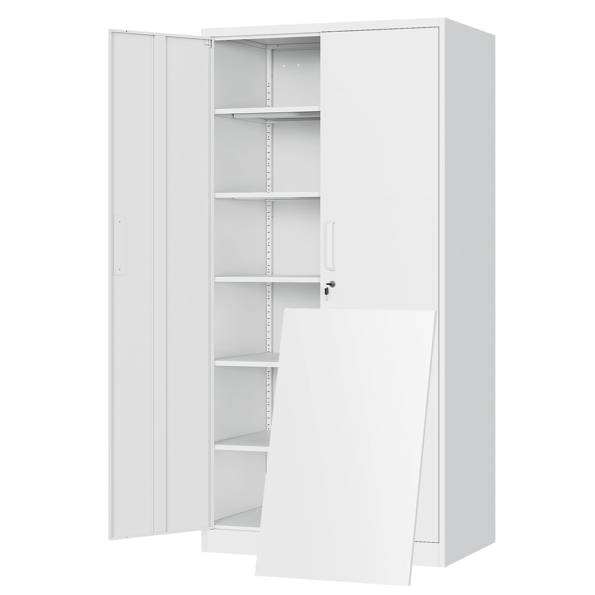 Yizosh Metal Storage Cabinet with Lock - 72" Garage Storage Cabinet with 2 Locking Doors and 5 Adjustable Shelves, White Steel Lockable File Cabinet Yizosh