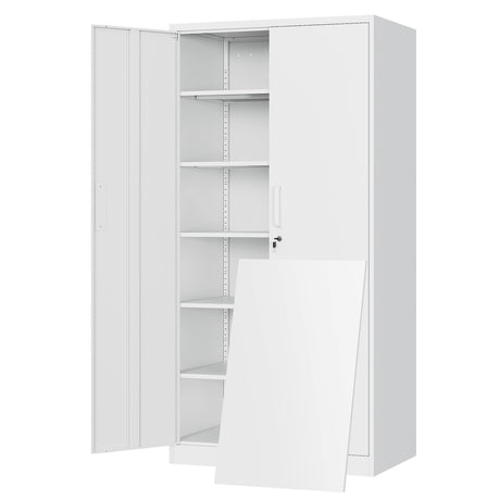 Yizosh Metal Storage Cabinet with Lock - 72" Garage Storage Cabinet with 2 Locking Doors and 5 Adjustable Shelves, White Steel Lockable File Cabinet Yizosh
