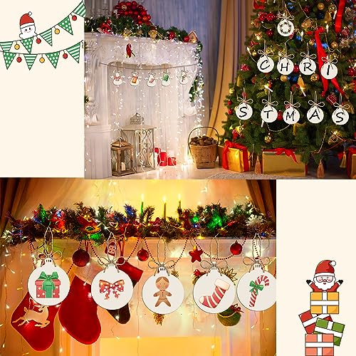 50PCS Unfinished Wood kit with Holes, Wooden Circles for DIY Crafts, DIY Blank Round Wood Cutouts Wooden Tags Ornaments for Sign Gift Tags, Christmas