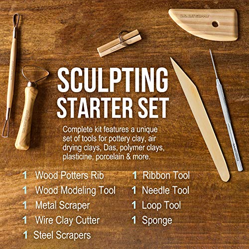 US Art Supply 12-Piece Pottery and Clay and Sculpting Tools Set with Canvas Zippered Case - WoodArtSupply