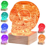 3D Skull Crystal Puzzle, Skull Assembly Brain Teaser with Light-Up Wood Base for Halloween Decorations Indoor, Plastic Skull DIY Puzzle Blocks 3D WoodArtSupply