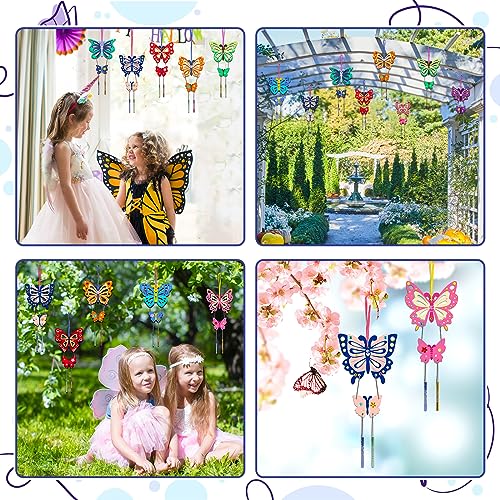 Fennoral 8 Pack 3D Butterfly Wind Chime Kit for Kids Make Your Own  Butterfly Wind Chime Wooden Arts and Crafts for Kids Ornaments DIY to Paint  Butterfly Craft for Spring Art Activity