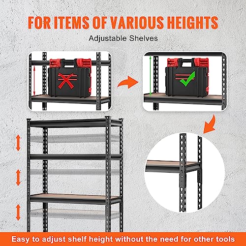 VEVOR Storage Shelving Unit, 5-Tier Adjustable, 2000 lbs Capacity, Heavy Duty Garage Shelves Metal Organizer Utility Rack, Black, 30" L x 12" W x 60" - WoodArtSupply