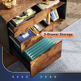 DEVAISE 3-Drawer Wood File Cabinet, Mobile Lateral Filing Cabinet, Printer Stand with Open Storage Shelves for Home Office, Rustic Brown DEVAISE