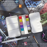 ARTEZA Iridescent Watercolor Paint Set, 12 Metallic Pearl Colors Half-Pans, Brush included, Reusable Glitter Paint, Non-Toxic, Art Supplies for ARTEZA