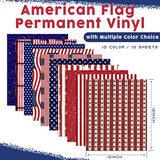 Tintnut American Flag Permanent Vinyl - 10 Sheets 12"x10", USA Flag Patriot Adhesive Vinyl, Independence Day Pattern Self Sticker Waterproof Vinyl Tintnut