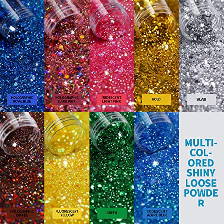 LEOBRO Glitter, Chunky Glitter, 18 Jars Glitter, Mixed Fine Chunky Glitter for Crafts, Craft Glitter for Resin, Holographic Iridescent Glitter Bulk, LEOBRO