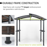 Aoodor 8 x 5 ft. BBQ Grill Gazebo Shelter, Dark Gray Steel Frame and Brown Double-Tier Polycarbonate Top Canopy, with Side Shelves, for Outdoor, Aoodor