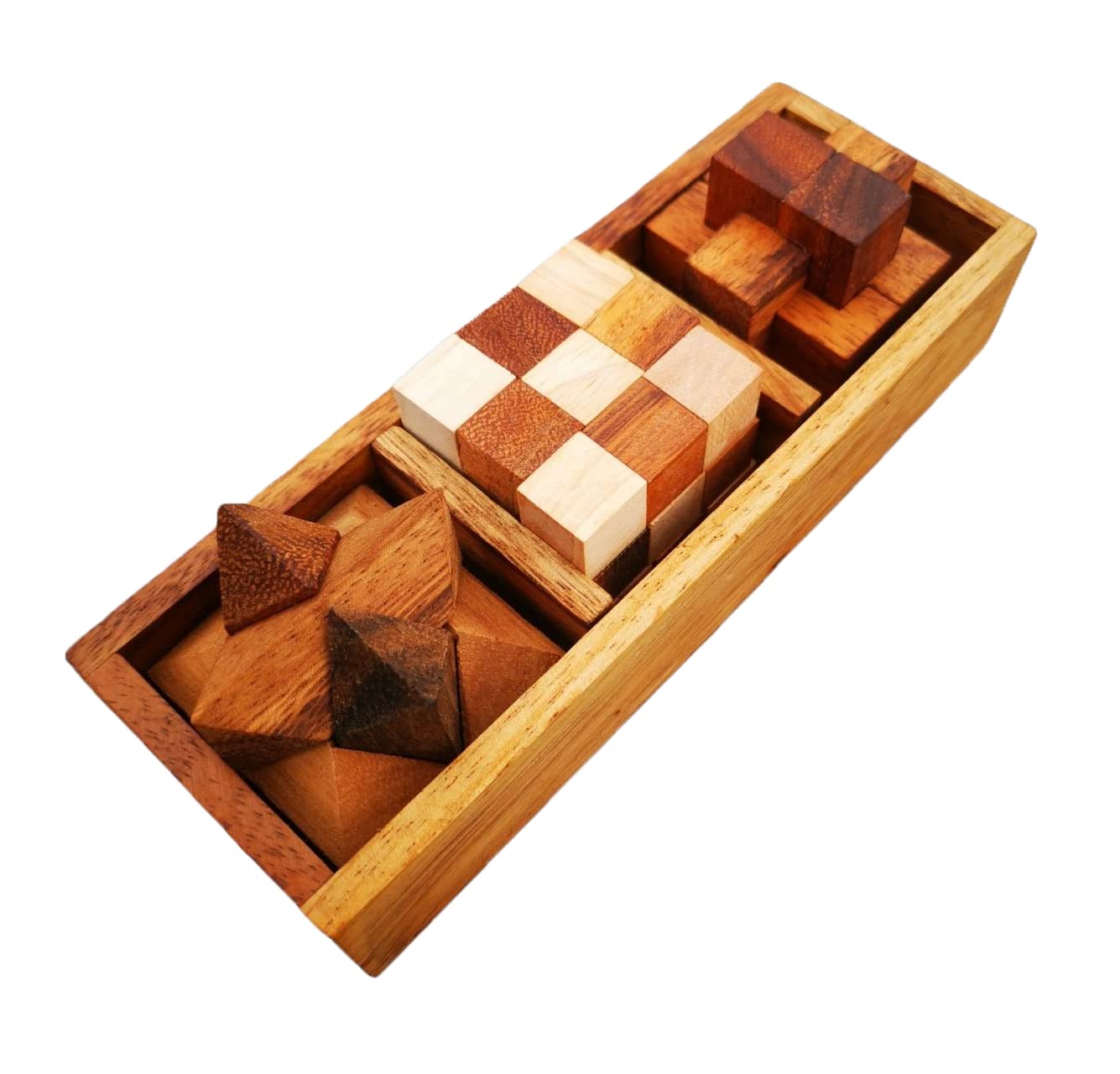 NUTTA - 3 in 1 Set Wooden Games Brain Teaser Wood Toy Desk Puzzle Coffee Table Decor Broad Game 3D Puzzles for Teens and Adults Fun Games Indoor