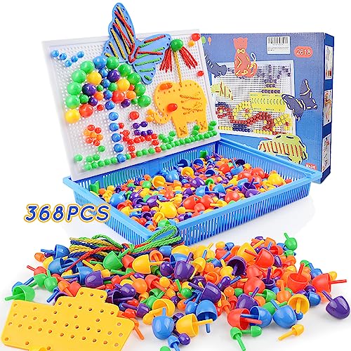 ZOZOPLAY 368Pcs Mosaic Puzzle Kid Toy Mushroom Nails Pegboard with 8 Assembly Drawing, Arts and Crafts Creative Educational Learning Toy DIY Peg - WoodArtSupply