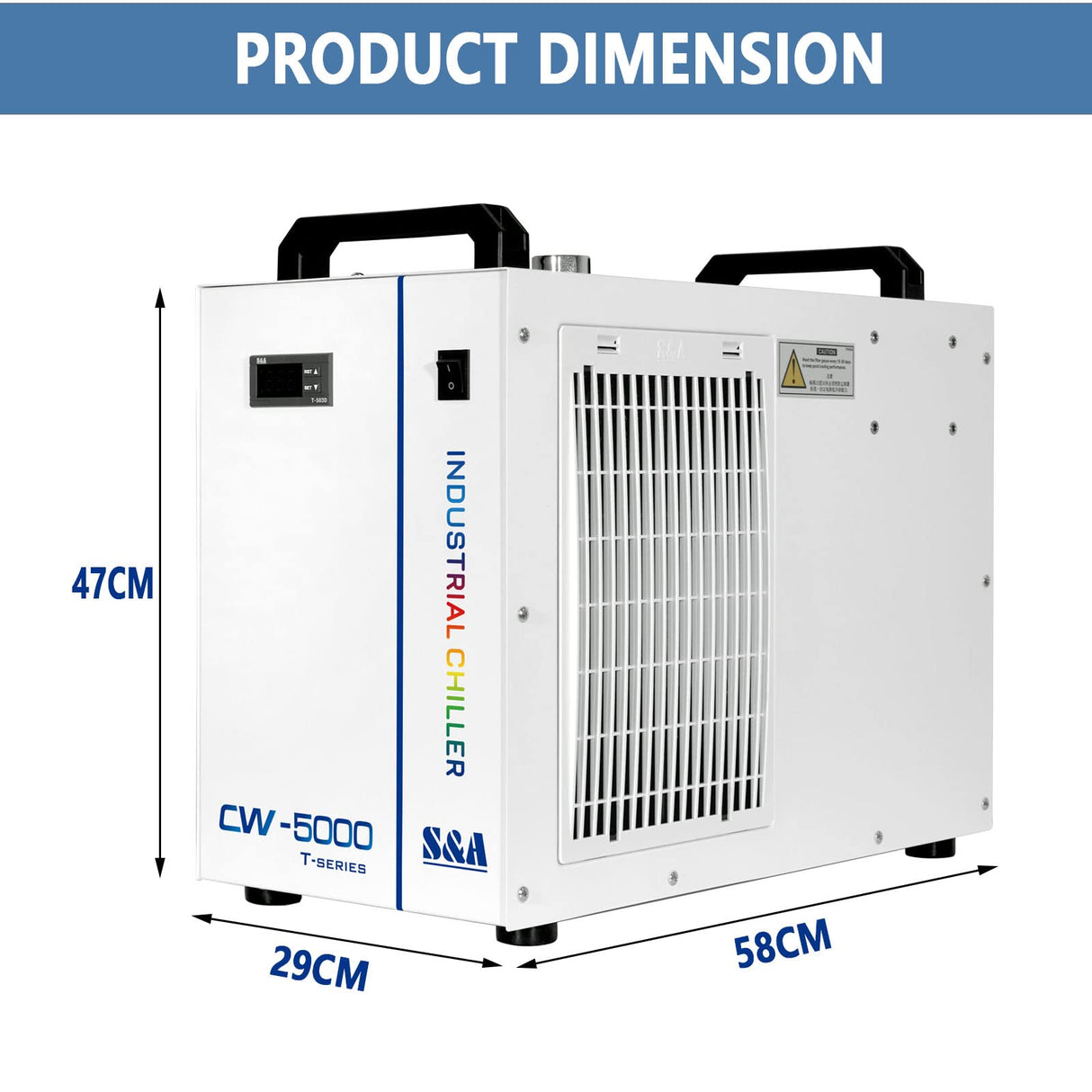 S&A CW-5000 DG Industrial Water Chiller 7L 1.14HP 2.64gpm Water Cooling System for 40W 50W 60W 70W 80W 90W 100W CO2 Laser Engraving & Cutting S&A