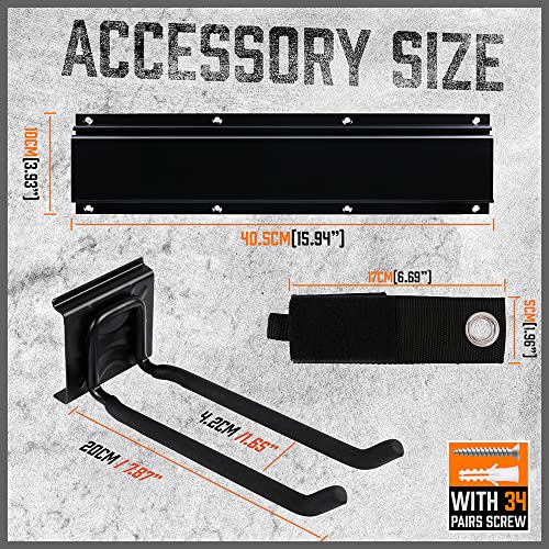 HORUSDY 64-Inch Heavy Duty Garage Organization Rack, 4 packs Rails and 9 Adjustable Hooks, Tool Organizer Rack with Heavy Double Hooks Tracks Max HORUSDY