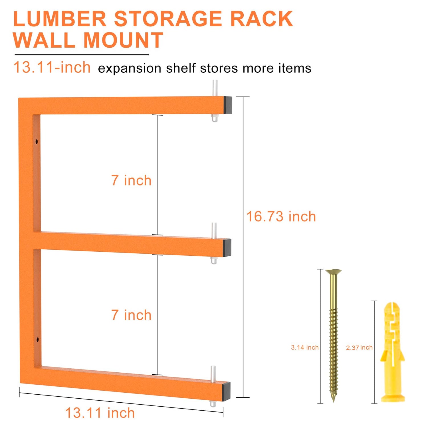 Lumber Rack Wall-Mounted Lumber Storage Rack, Heavy Duty Wood Storage Racks with 6-Level System, 1320 Lb Durable Garage Wood Organizer, Orange Lumber Riciakik