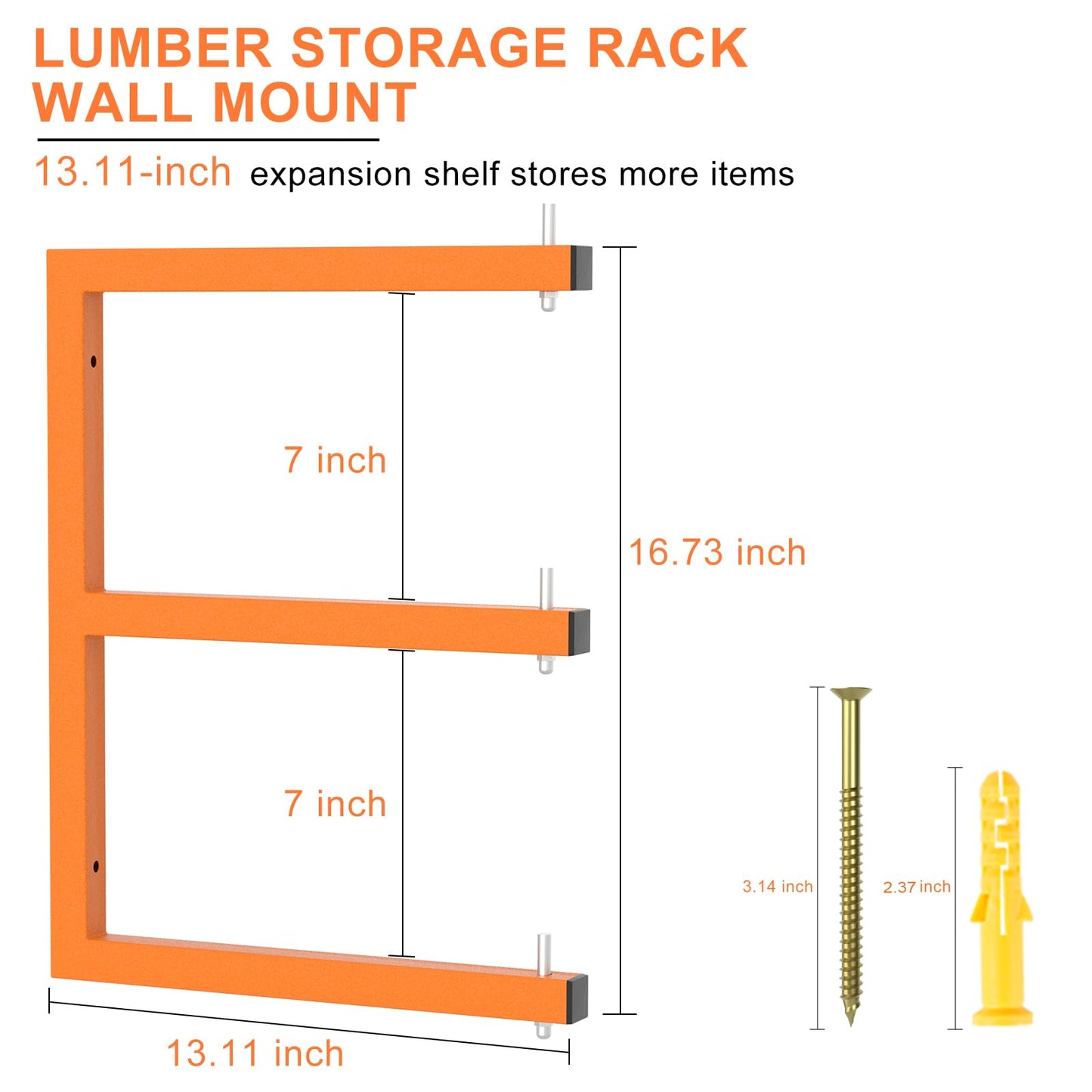 Lumber Rack Wall-Mounted Lumber Storage Rack, Heavy Duty Wood Storage Racks with 6-Level System, 1320 Lb Durable Garage Wood Organizer, Orange Lumber - WoodArtSupply