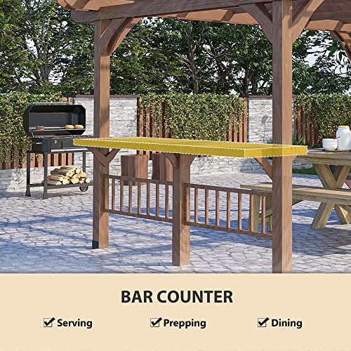 Outsunny 14' x 10' Outdoor Pergola, Wooden Grill Gazebo with Bar Counters and Seating Benches, for Garden, Patio, Backyard, Deck - Brown Outsunny