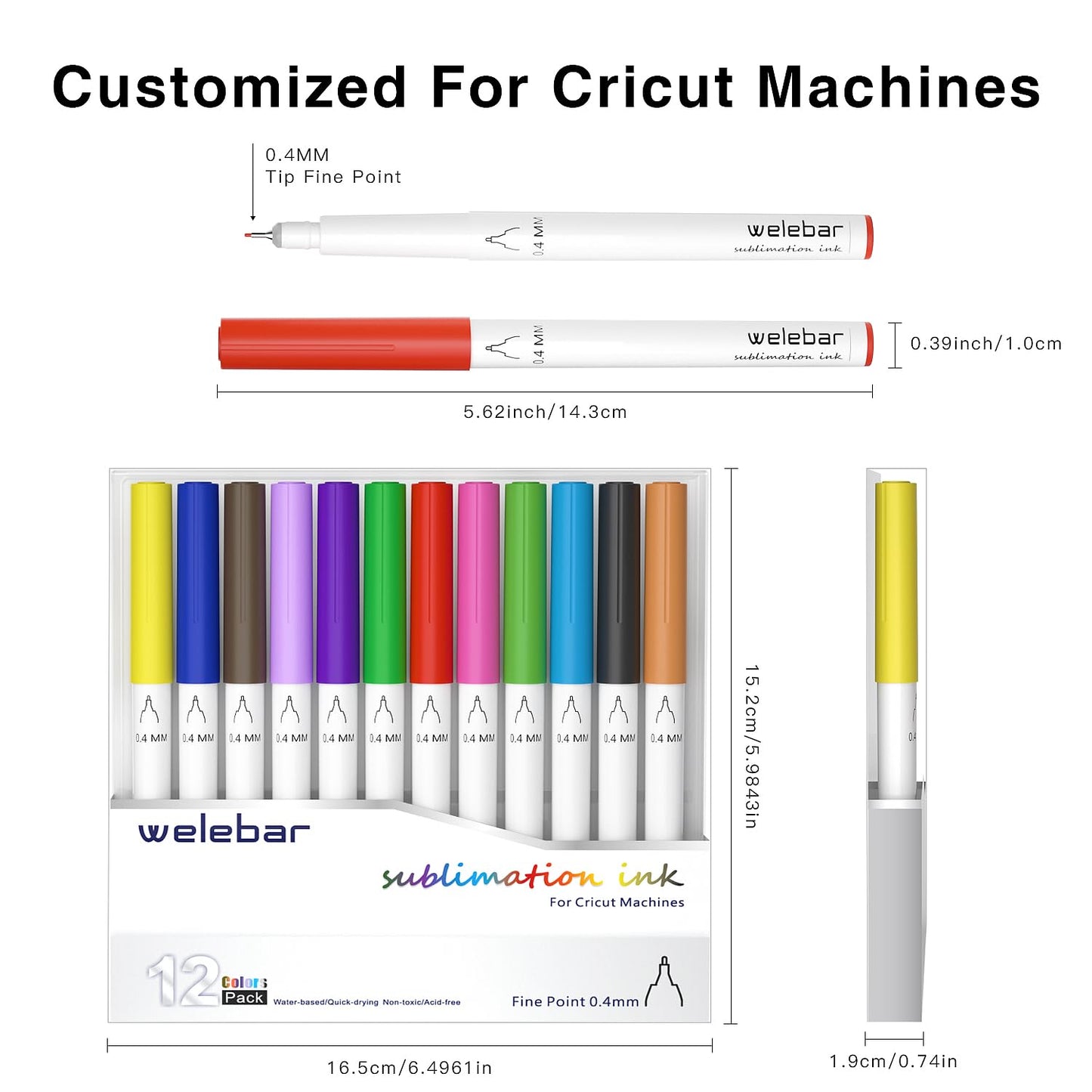 Welebar 12 Pack Infusible Pens for Cricut Maker/Maker 3/Explore 3/Air 2/Air, 0.4 Tip Sublimation Ink Pen Set for Mugs, T-shirt, DIY Crafts