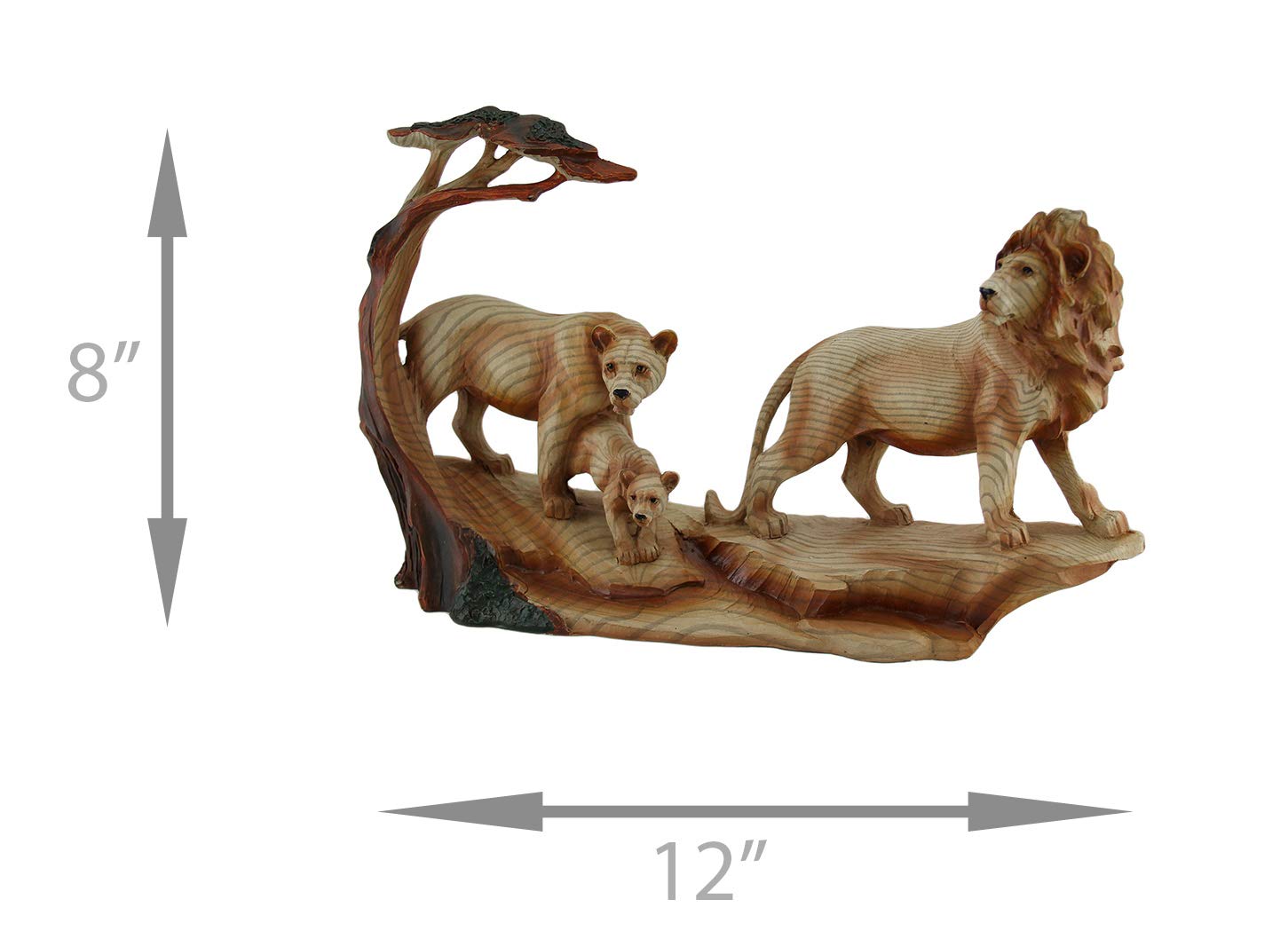 Zeckos African Lion Family Carved Wood Look Resin Statue Zeckos