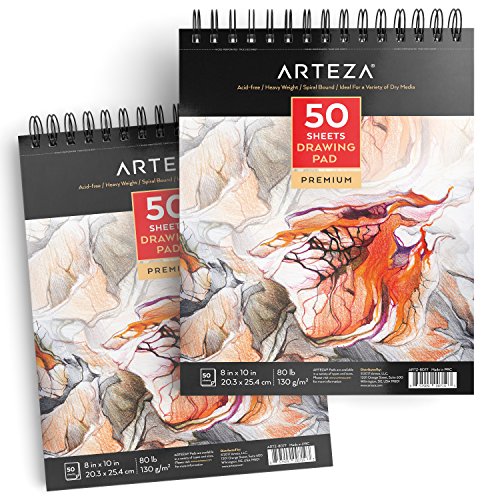 ARTEZA Drawing Pad 8x10 Inches, Pack of 2, 50 Pages Each, Drawing Notebook, Sketch Books for Drawing, Perfect Drawing Pads for Artists, Quality