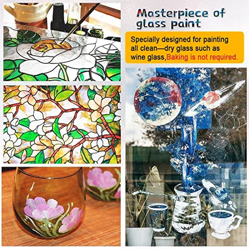 Colorful Glass Paint Kit with 6 Brushes, 1 Palette & 1 Sponge - 30ml/Bottle 26 Colors Permanent Stain Glass Paints for Gallery, Window, Wine Glass Colorful