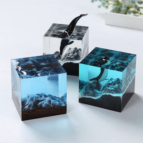 RESINWORLD Set of 4", 3", 2", 1.5", 1", 0.5" Clear Silicone Cube Molds, Large Deep Square Epoxy Resin Mold, Transparent Cube Silicone Molds for Resin ResinWorld